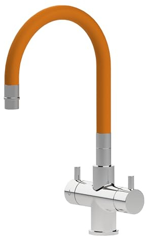 Rubinetto da cucina Sottofinestra con canna snodabile 5 vie Shurity Snake 3/8” (Cromo/Arancione)