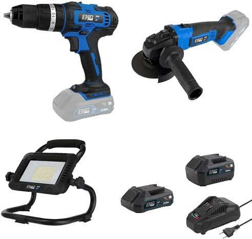 ENG PRO KIT | Avvitatore a percussione, Smerigliatrice, Lampada e 2 Batterie 2/4.0Ah | Linea Professionale a Batteria