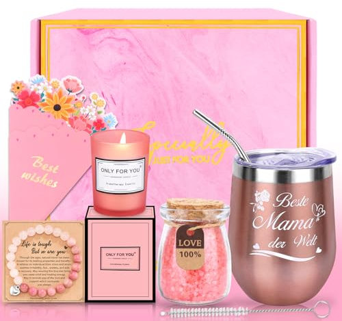 SelfTek Geschenkset für Frauen, Muttertagsgeschenk für Mama, 20oz Edelstahl Kaffeebecher Set mit Spruch Beste Mama der Welt, Geburtstagsgeschenk für Mutter