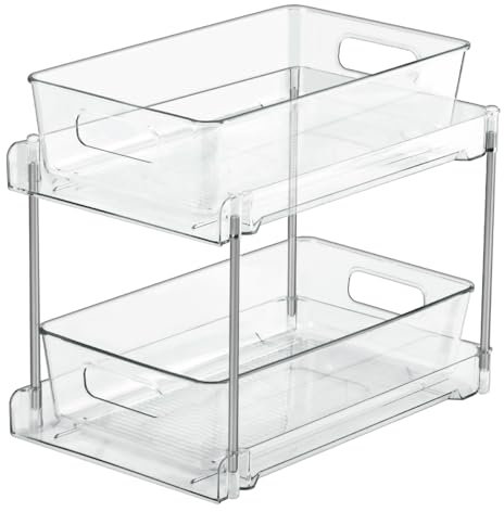 USENG Rangement Sous Evier avec 2 Tiroirs Coulissants,Organisateurs Sous Évier Organisateur Placard,Organisateur de Réfrigérateur Organisateur Salle de Bain,Étagère pour Cosmétiques Cuisine Buanderie