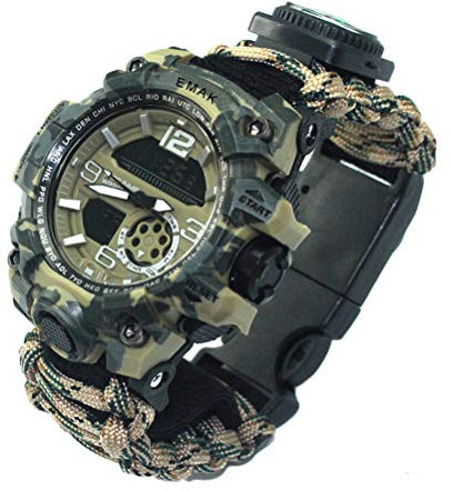 Ghzste Survival-Militär-Digitaluhr, Outdoor-Camping-Überlebensuhr, Multifunktionales Armband, Kompass, Pfeife, Paracord-Armband, Ausrüstung, Werkzeug-Set (Herbstblätter)