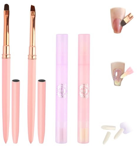 2 Pieces Nail Polish Remover Pen with Cotton Heads and 2 Pieces Nail Polish Cleaning Brush, Nail Polish Correction Pen with 6 Replacement Tips, Nail Remover Brush for Removing Nail Polish Burrs