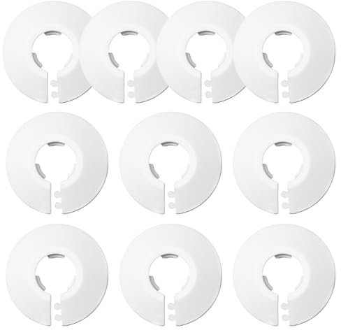 Ansodo 10 Pcs Radiator Pipe Cover, 45 mm White Plastic Pipe Covers Sleeve, Plastic White Collars Tidy Decoration, White Radiator Pipe Covers, Covers for Radiator Pipes (White)