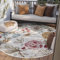 WECONhome moderner, wetterfester Teppich für Innen und Außen - florales Design für Wohnzimmer, Esszimmer, Flur, Terrasse und Balkon - Abloom (200 cm rund, beige)
