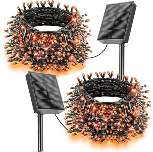 DOLUCKY Solar Lichterkette Außen, 2x 20 m 200 orangefarbenen LED-Solarlichtern für den Außenbereich, 8 Modi, solarbetriebene Navida-Lichter für Garten, Baum, Herbst, Erntedankfest, Weihnachtsdeko