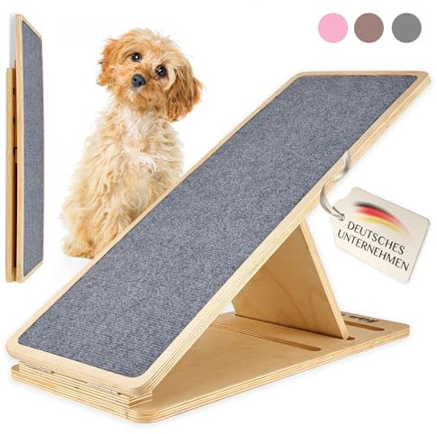 Ruby Hunderampe [höhenverstellbar] Hundetreppe aus massivem Holz – klappbar & rutschfest | Holzrampe Dog Stairs, kleine Hunde Haustiertreppe | 30-50cm (Grau, M)