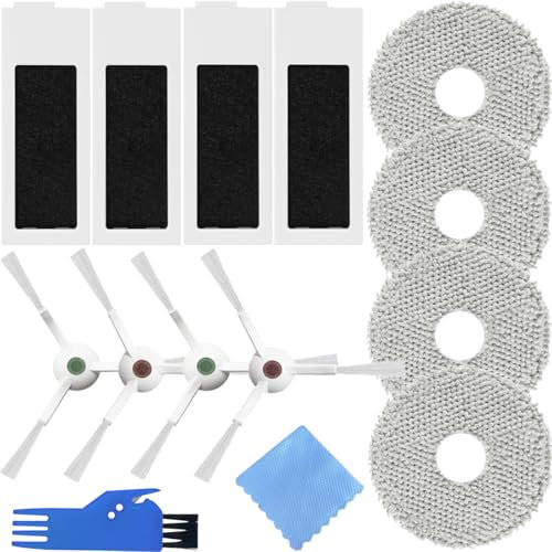 EATBALE 12 Pcs Replacement Parts for Ecovacs Deebot T20 Omni / T20e Omni Robot Vacuum Cleaner 4 Filters 4 Side Brushes 4 Mop Cloths Accessories Kit Edge Brush Mopping Pad Attachment Spare Set