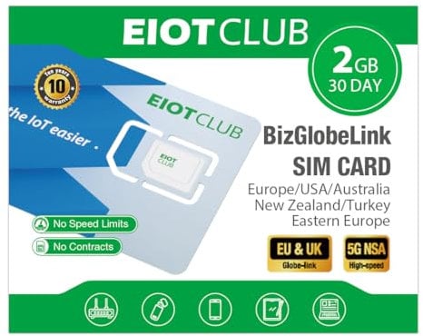 EIOTCLUB Prepaid SIM Card, 2GB/30 Days Data SIM, Use in Australia/New Zealand/Turkey/the USA & Europe, 5G/4G Speed International SIM Card, No Voice Calls or SMS, No Activation & Roaming Fees Required
