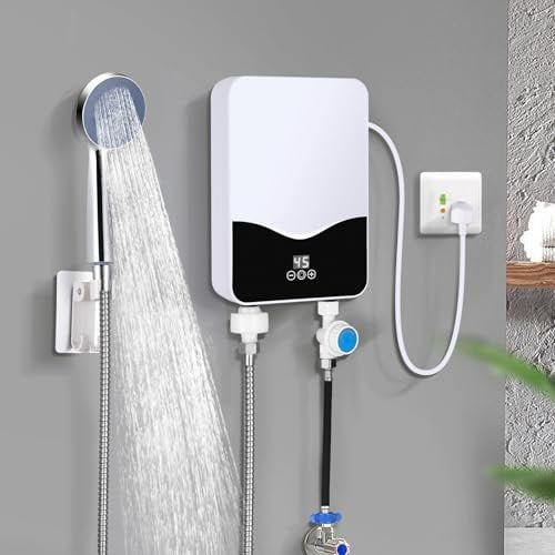 Water Heater, 5.5KW Electric Water Heater with LCD Display Instant Water Heater 220V Mini Tankless Hot Water Heater for Home Kitchen Bathroom Indoor