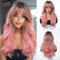 Esmee Lange Welle Ombre Rosa Perücke für Frauen mit Vorhang Pony Natürlichen Synthetischen Haaren Perücken für den Täglichen Gebrauch Party