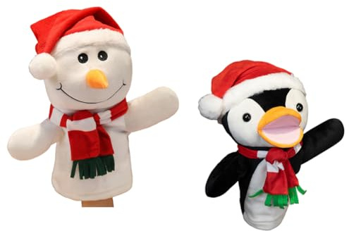LICHENGTAI Schneemann Pinguin Handpuppen, Festliche Weihnachts Handpuppe Handpuppe Plüschtier mit Beweglichem Offenem Mund Plüsch Handpuppen für Puppentheater Rollenspiel