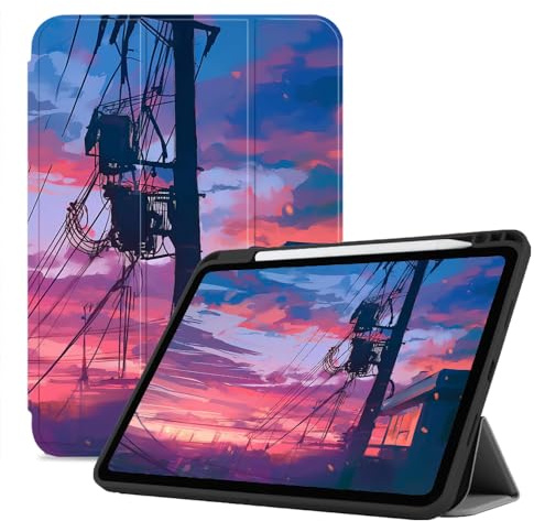 Hülle Für Ipad Air 11 Zoll Case 2024, Flexible TPU-Rückseite Mit Stifthalter, Mit Automatischer Wake/Sleep-Funktion - Anime Stadt Nachthimmel