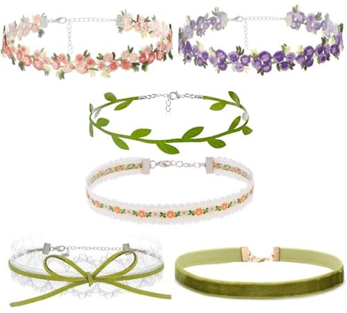 OEIOTEI Boho Blume Spitze Choker Halskette Rose Choker Damen Spitze Tattoo Choker Blumen Choker Halskette Sets Kropfband für Frauen Mädchen Kragen Schmuck Elegante Chocker Kragen