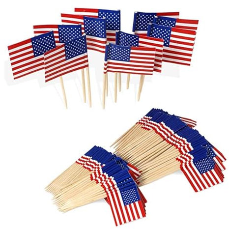 100 Stück Flagge Zahnstocher Amerika Deko,Cupcake Topper Toothpick Cocktail Party Pub Verschiedene Lebensmittel Toothpick Flags für Party in the usa Dekoration Partydeko Fahne Flaggen Länder