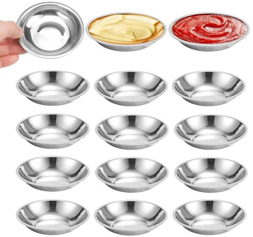 Lot de 12 bols à sauce en acier inoxydable - Diamètre : 8 cm - Ronds - En acier inoxydable - Pour sauce, collations et tous les types d'épices, pour restaurant, maison