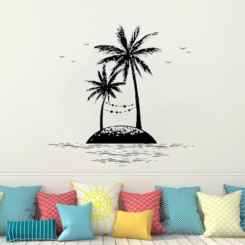 FGJFGGFR Selbstklebender Palm Island Sea Tree Wandaufkleber Schlafzimmer Aufkleber Yoga Studio Landschaft Aufkleber Innenwandmalerei