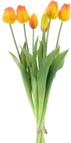 mucplants künstliche Tulpen Classic ca. 47cm Tulpenbündel mit 4 Tulpen und 3 Tulpenknospen real Touch (Orange)
