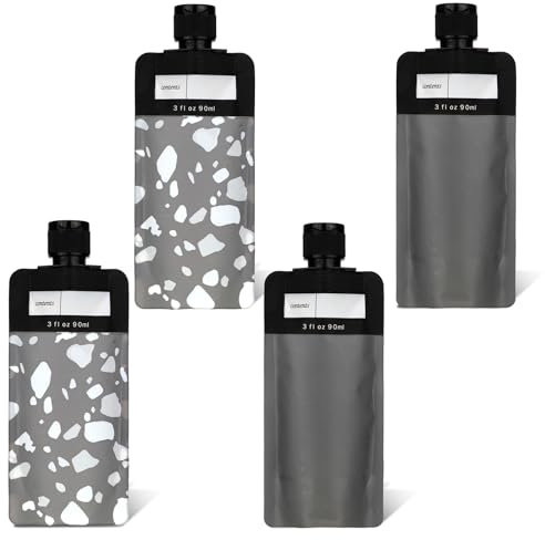 Reiseflaschen 4 Stück Nachfüllbare Leere Quetschbeutel 90ML Auslaufsichere Reiseflasche Set Travel Containers Leicht Nachfüllbare Leere Quetschbeutel für Flüssiges Make-Up für Shampoo,Schwarz+Grau