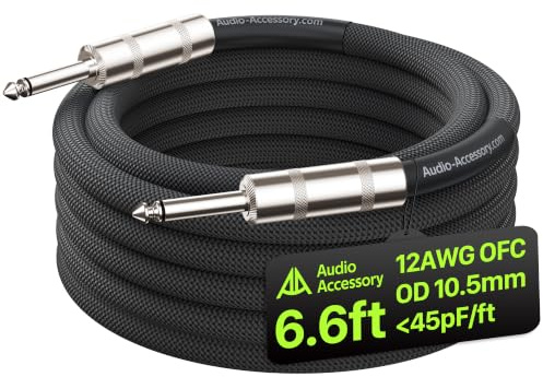 AA AUDIO ACCESSORY Cable de altavoz de 1/4 pulgadas 6.5 pies, True 12AWG OFC, OD 10.5 mm, cable de altavoz trenzado de nailon reforzado con Kevlar, triple blindado para audio silencioso, para