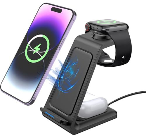 Cargador inalámbrico, estación de carga rápida para teléfonos, base de carga inalámbrica multifuncional para teléfono, auriculares y reloj, soporte para uso doméstico, oficina y lugar de trabajo, 11,6
