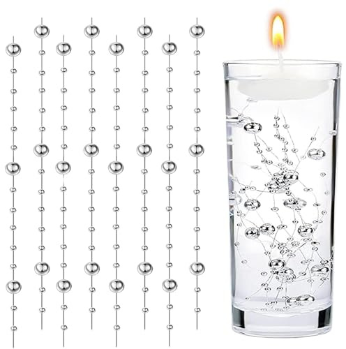 20 Deko,Schwimmende Kerzen Kunstperlen Perlenschnur Vasenfüller Silber Wasserperlen Schwimmkerzen für Hochzeit Dekofür Tischdekoration Valentinstag Braut Haarschmuck Heimdekoration 1,2 M Keine Kerzen