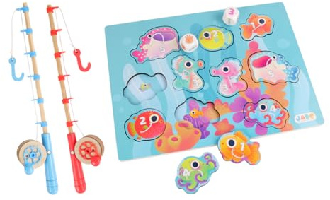 J.A.D.E - Fishing With The Line - Skill Game - 040482A - Wood - Child - Gift - Magnetic - Magnetic Fishing - Montessori Game - Coordination - French Design - From 3 years old