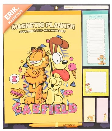 Grupo Erik Kalender 2026 Garfield Katze Familienplaner Magnet Kalender 2026 Wandkalender 2025 2026 - Monatsplaner für 16 Monate - Offizielles Lizenzprodukt