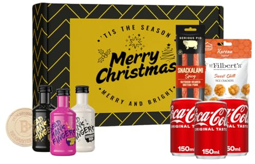 Dead Man’s Fingers Rum Christmas Set – 3 x 50ml Spiced Rum Miniatures, 3 x 150ml Coca-Cola Mixers & Mr Filbert’s Snacks | Spiced Rum Mini Gift Box | Alcohol Gift for Him or Her