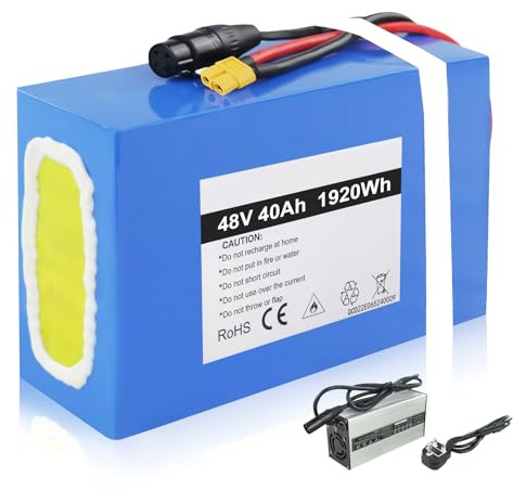 48V 40Ah Ebike Battery, Lithium Electric Bike Battery with 4A Fast Charger, 60A BMS, Electric Bicycle Lithium Battery Pack for 48V/60V/72V 250W-5600W Motor, UK Warehouse
