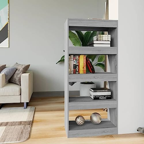 Yisssmeng Bücherregal Grau Sonoma 60x30x135 cm Holzwerkstoff Modernes Design als Raumteiler oder schmales Regal für Büro Wohnzimmer Schlafzimmer