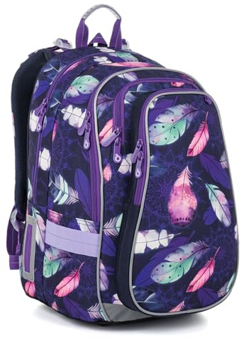 TOPGAL LYNN – Schulrucksack für Mädchen ab 3. Klasse, ergonomisch & leicht, wasserabweisend, mit reflektierenden Elementen, 27 L Schulranzen mit Brustgurt & Rückenpolsterung (Lila Federn)