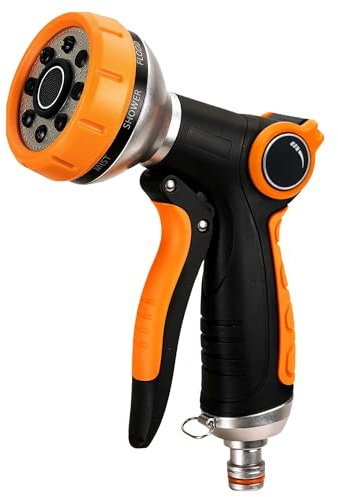 Hose Pipe Spray Gun - 8 Adjustable Patterns Garden Spray Gun for Watering Plants, Car, Bike or Pet Washing - High Pressure Garden Hose Nozzle with Thumb Control Fits 1/2 and 3/4 inch Hosepipes