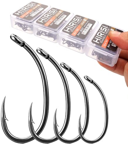 4–6 Boxen à 50 Stück Karpfenhaken – PTFE-Besch. Hochkohlenstoffstahl-Öhrhaken für Karpfenrigs, Wide Gape & Kurv Shank – Boilie- & Ansitzangeln-Haken – versch. Größen, kombinierbare Boxen