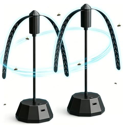 Lot de 2 répulsifs anti-mouches avec fonction de charge USB, plumeau pour table ou à suspendre, ventilateur portable avec interrupteur