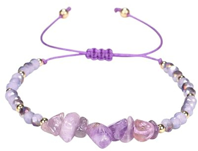 Karma NH10045140 Naturstein Armband violett Damen Herren dehnbar modern Armband Geschenk für sie ihn Steinarmband Perlenarmband unisex (Lila)
