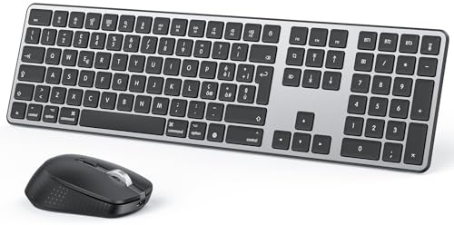 OMOTON Tastiera e Mouse Wireless Bluetooth Ricaricabile per Mac, Grigio | Italiano QWERTY, 3 Canali Bluetooth per Mac Pro/Mini, MacBook Pro/Air, iMac, iMac Pro, Stabile DPI Regolabile, Ultrasottile