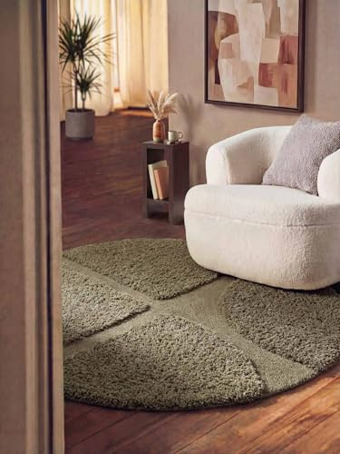 Ted Baker - moderner Hochflorteppich Rund Jasper - Weicher Wohnzimmerteppich, Geometisches Design, Shaggy 3D- Struktur, Handgemacht, Hoch-Tief-Effekt für Wohnzimmer, Schlafzimmer - Grün, Ø200 cm