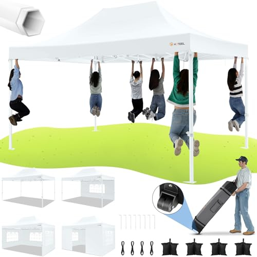 HOTEEL Pavillon 3x4,5m Wasserdicht Stabil, Verstärkte Sechskant-Beine, Weiß | Pop-up Zelt mit wasserdichtem und UPF 50+-Stoff,tragbare Rollen-Tasche, Pavillon für Veranstaltungen/Gartenpartys/Marktplätze
