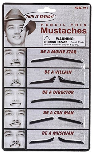 Set de Moustaches avec 5 différentes Fausses Barbes Auto-adhésives pour Les déguisements de Carnaval et Les fêtes à thème
