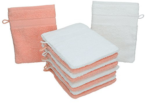 Betz Lot de 10 Gants de Toilette Palermo 100% Coton Taille 16x21 cm Couleur: Blanc Abricot