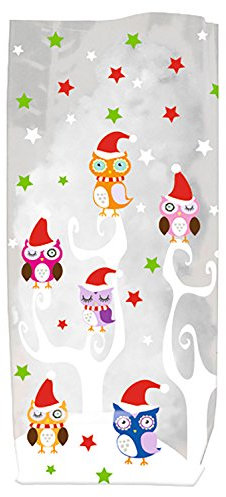 Ursus 5800000 - Geschenk Bodenbeutel, Eulen, 10 Stück, aus lebensmittelechter Folie, ca. 14,5 x 23,5 cm, transparent, bedruckt, ideal für kleine Überraschungen