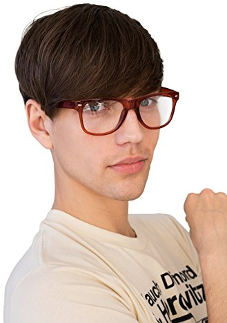 Brille mit klaren Gläsern, Geek, Nerd, Cosplay, grober Rahmen, Retro, klassischer Vintage-Stil, Otaku Larp, Larping, für Herren und Damen, geeky brauner Rahmen