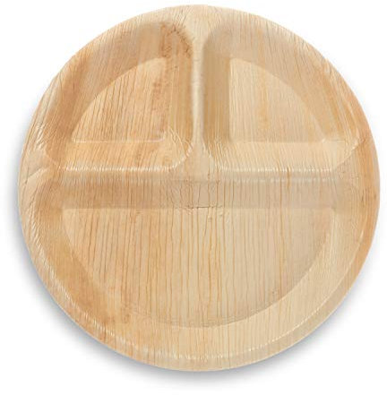 The Good Plate Lot de 25 assiettes rondes en forme de feuille de palmier 25 cm 3 compartiments 25 assiettes biodégradables et compostables respectueuses de l'environnement