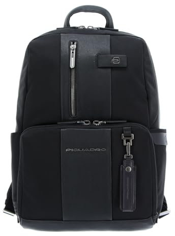 PIQUADRO Brief Zaino in pelle e tessuto porta PC 14 ad uno scompartoe schermatura RFID