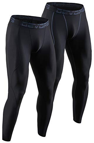 DEVOPS 2 Pack Men's Compression Pants Athletic Leggings (Large, Black/Black)