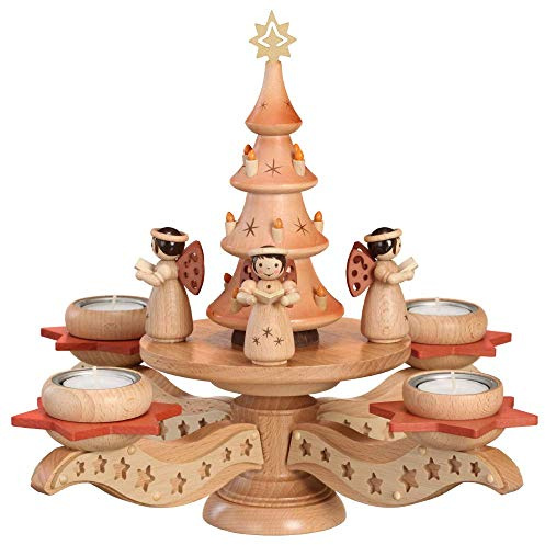 Rudolphs Schatzkiste Adventsleuchter Engel mit Weihnachtsbaum Natur HxLxB 30x30x30cm NEU Tischdekoration Kerzenleuchter Leuchter Wachskerze Kirche Holz Weihnachten Seiffen Erzgebirge