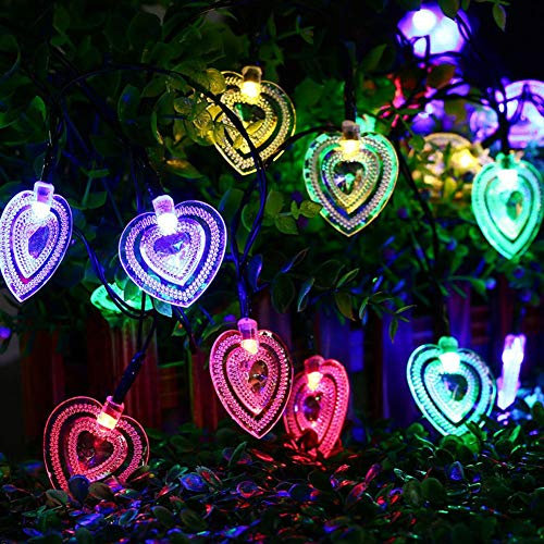 Solar Herz Lichtschlauch Lichterketten Außen,KINGCOO Wasserdichte 20LED Solar Lichterketten Herzform für Zuhause Garten Weihnachten Hochzeit Valentinstag Ambiente Beleuchtung Dekoration (Mehrfarbig)