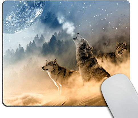 Wasach Gaming Mouse Pad Custom,The Wolf and The Moon Mousepad Non-Slip Rubber Gaming Mouse Pad Rectangle Mouse Pads for Computers Laptop