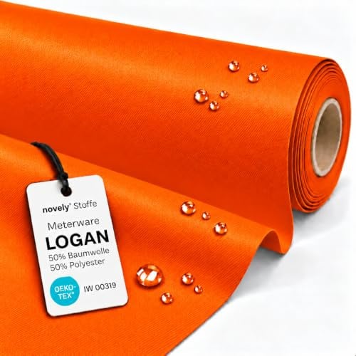 novely® LOGAN Outdoor Stoff mit Lotos-Effekt, Baumwoll-Mix | 98 Neonorange | Gastronomie | Outdoor | Tischwäsche | Dekoration | Ölabweisend | Wasserabweisend | Abperlwirkung | Signalfarben