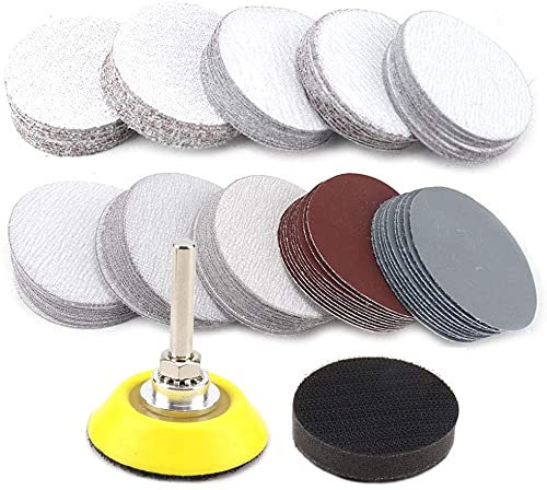 SI FANG Lot de 100 disques abrasifs de 75 mm pour perceuse, meuleuse, outils rotatifs, grain 80/100/180/240/400/600/800/1000/2000/3000, disque de papier abrasif avec tige de 6,35 mm et tampon en